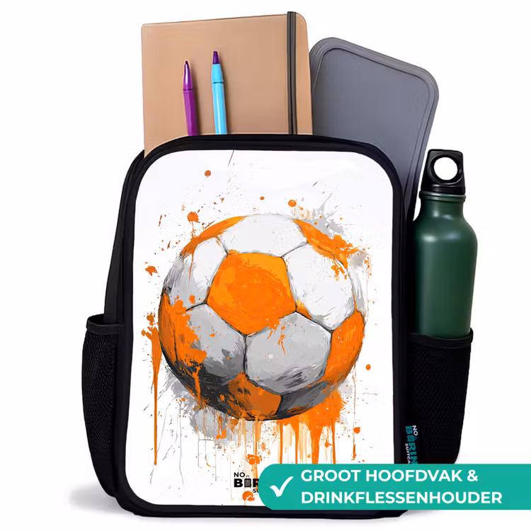 Voetbal - Verf - Oranje Rugzak - Zwart middel -inhoud_NL