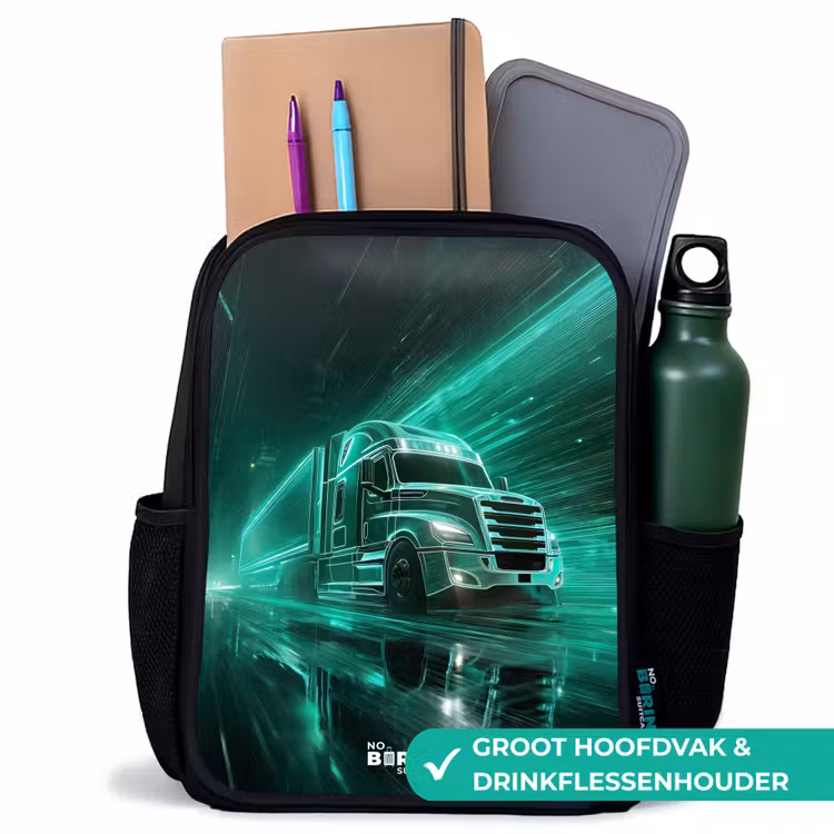 Vrachtwagen - Neon - Groen - Stad Rugzak - Zwart middel -inhoud_NL