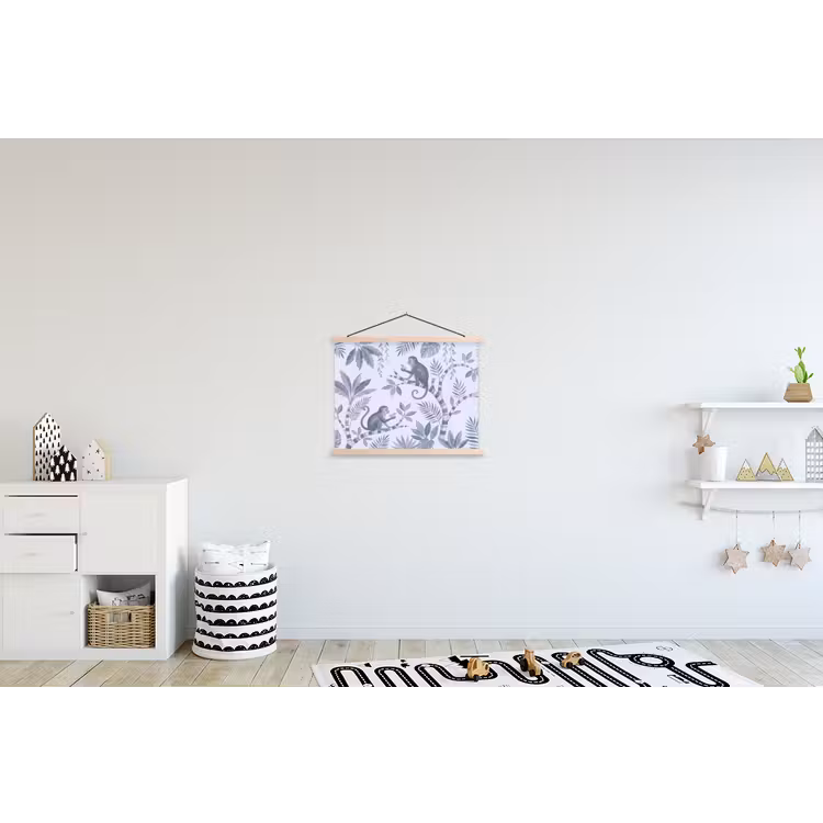 Aap - Boom - Bladeren - Jungle - Illustratie textielposter latten blank klein -kinderkamer