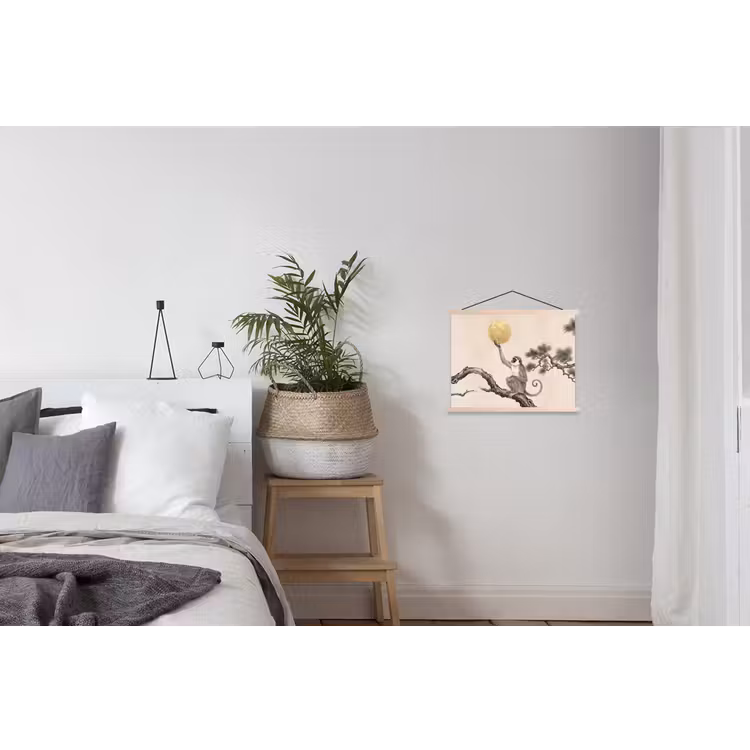 Aap - Maan - Goud textielposter latten blank klein -woonkamer