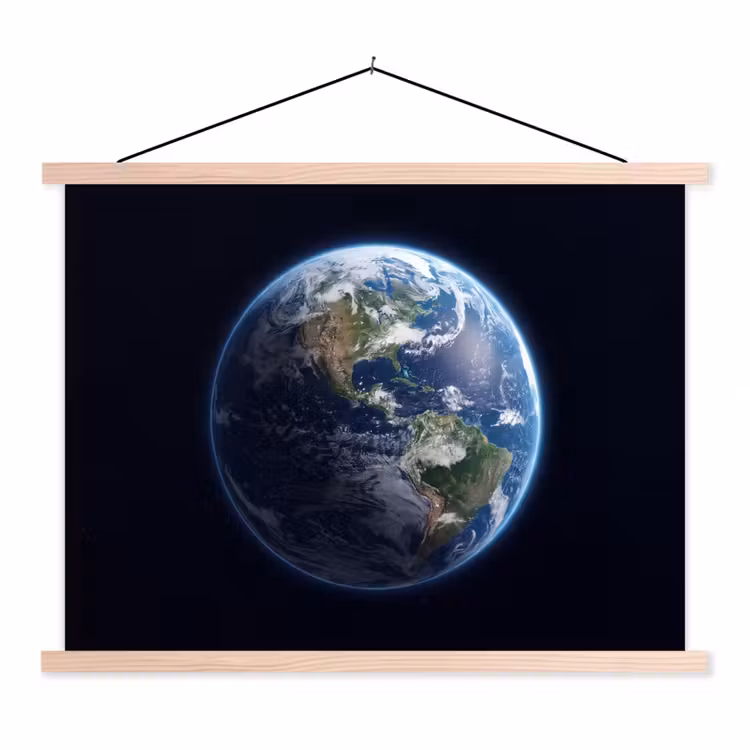 Schoolplaat - Aarde - Ruimte - Kosmos - Aarde - Ruimte - Kosmos textielposter latten blank klein