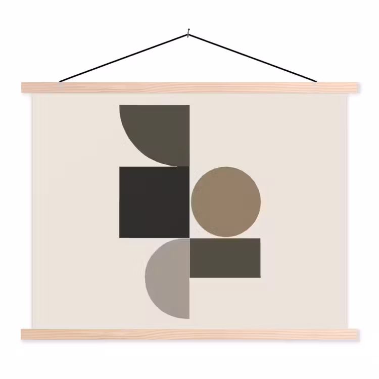 Aardetinten - Abstracte compositie - Eenvoudige vormen textielposter latten blank klein -3d
