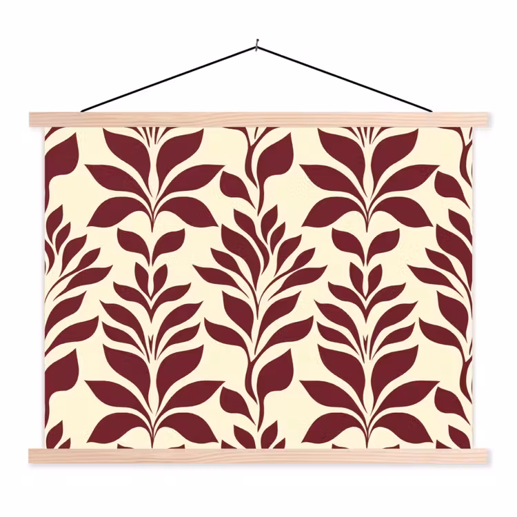 Abstract - Bladeren - Burgundy textielposter latten blank klein 122 -3d