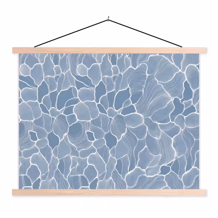 Abstract - Blauw - Bladeren textielposter latten blank klein -3d