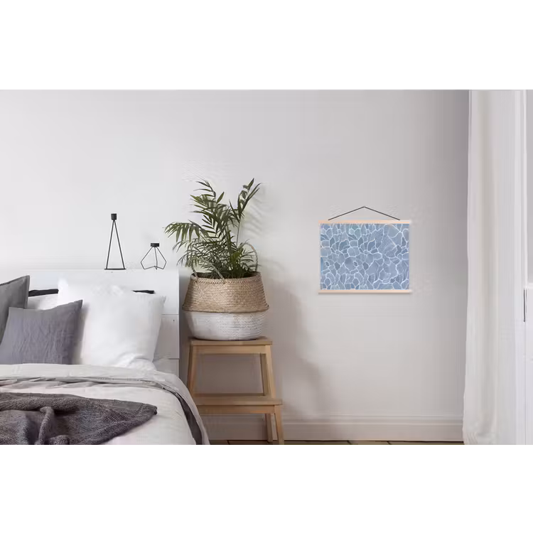 Abstract - Blauw - Bladeren textielposter latten blank klein -woonkamer