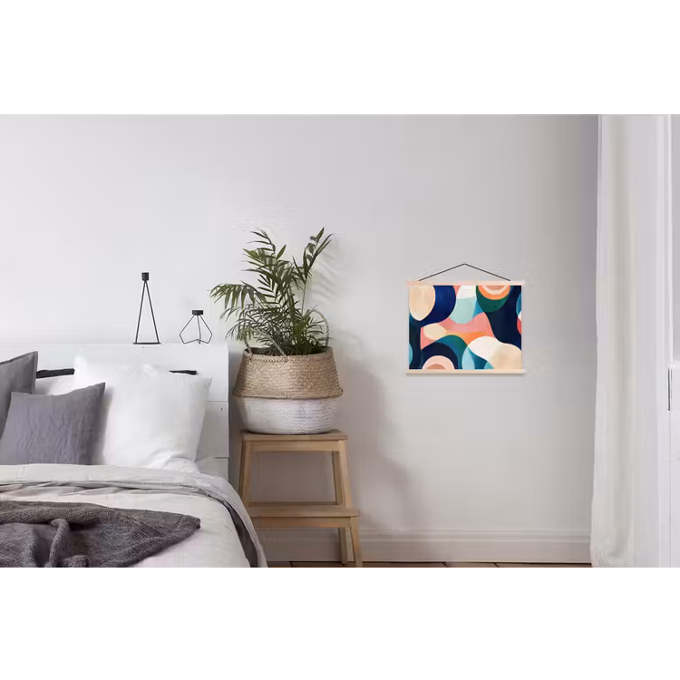 Abstract - Blauw - Roze textielposter latten blank klein -woonkamer