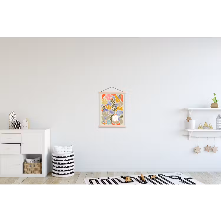 Abstract - Bloemen - Bladeren textielposter latten blank klein -kinderkamer