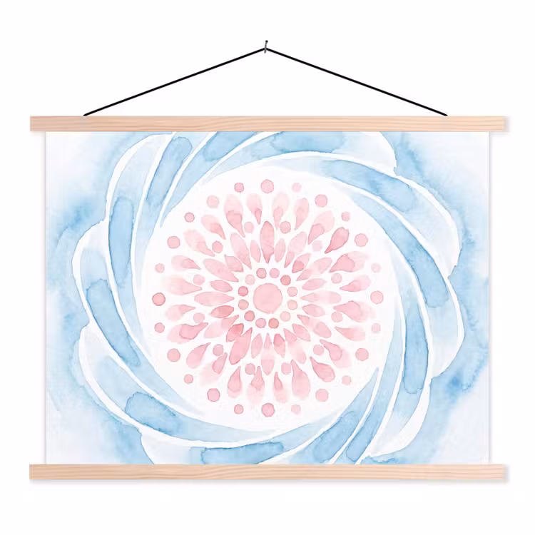 Abstract - Bloemvorm - Aquarel - Roze - Blauw textielposter latten blank klein -3d