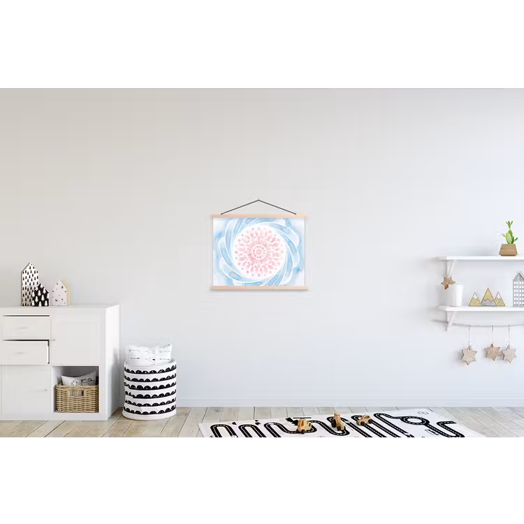 Abstract - Bloemvorm - Aquarel - Roze - Blauw textielposter latten blank klein -kinderkamer