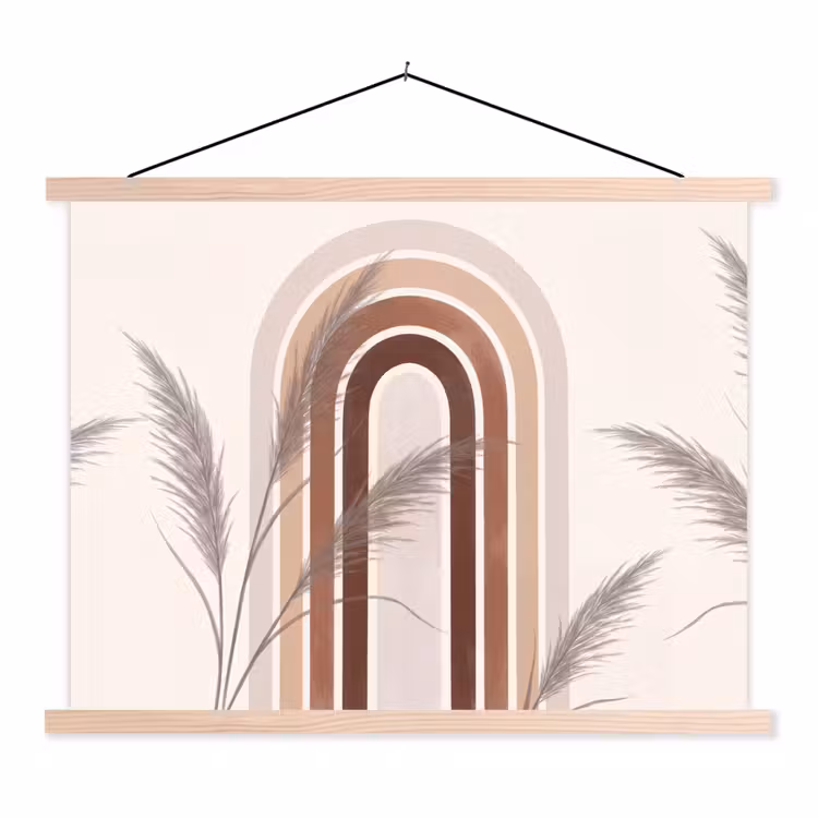 Abstract - Bogen - Plant - Boho - Beige textielposter latten blank klein -3d