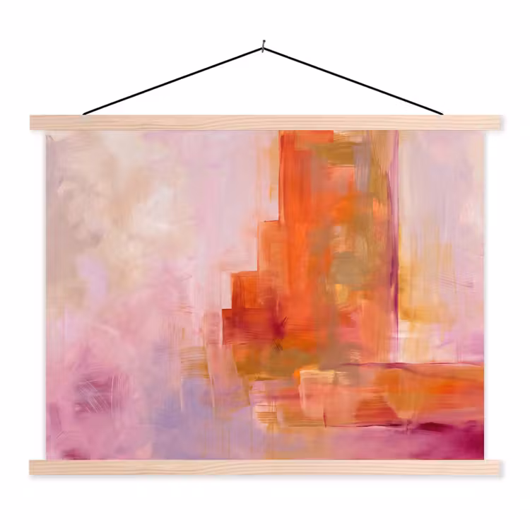 Abstract - Borstelstreken - Kunst - Paars - Goud textielposter latten blank klein -3d