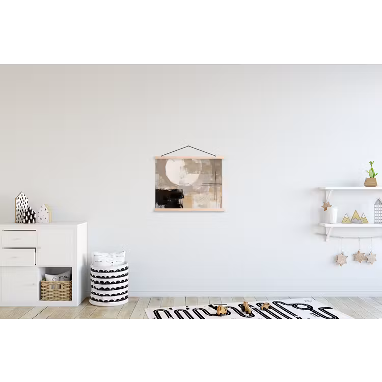 Abstract - Cirkel - Modern - Beige - Zwart - Minimalistisch textielposter latten blank klein -kinderkamer