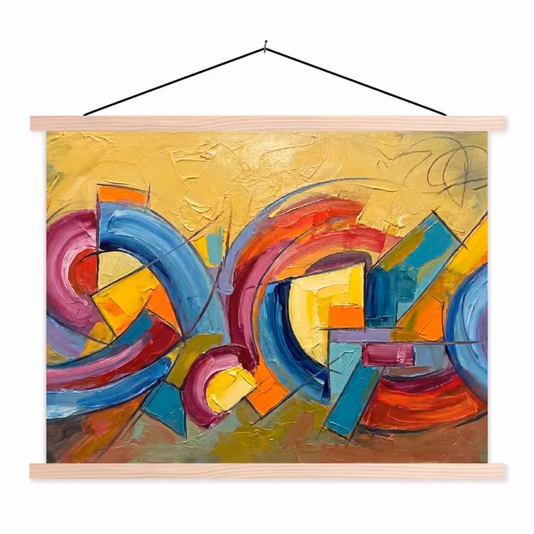 Abstract - Cirkels - Schilderij - Kleurrijk - Dynamisch textielposter latten blank klein -3d