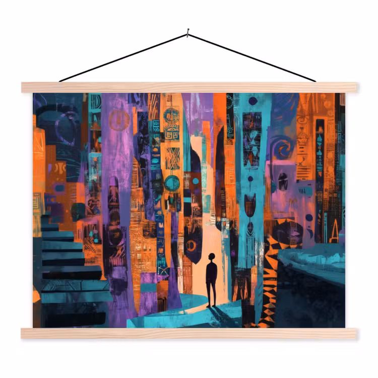 Abstract - Figuren - Kleurrijk textielposter latten blank klein -3d