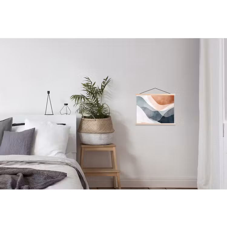 Abstract - Golven - Blauw textielposter latten blank klein -woonkamer