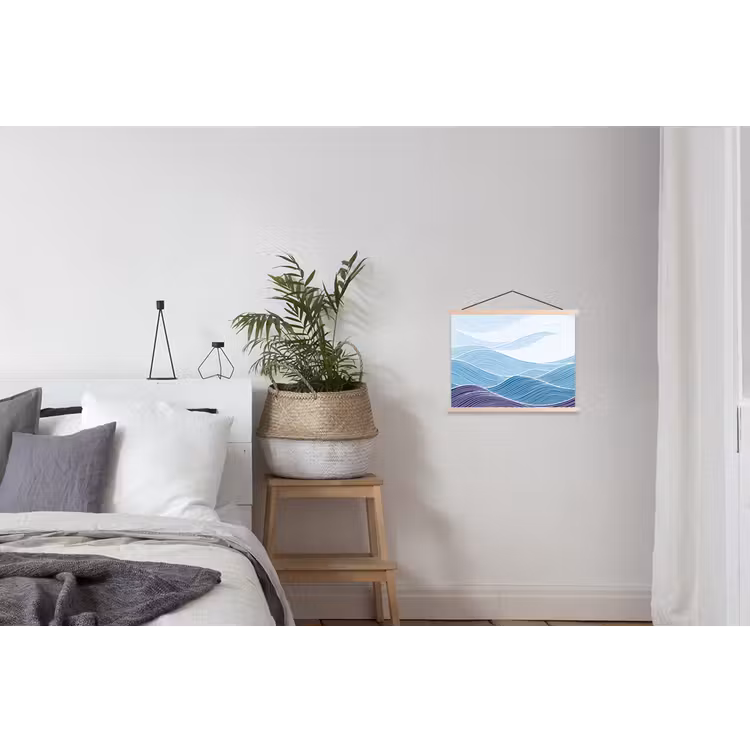 Abstract - Golven - Patroon - Blauw - Modern textielposter latten blank klein -woonkamer