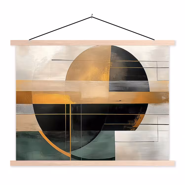 Abstract - Goud - Brons - Groen - Vormen - Modern textielposter latten blank klein -3d