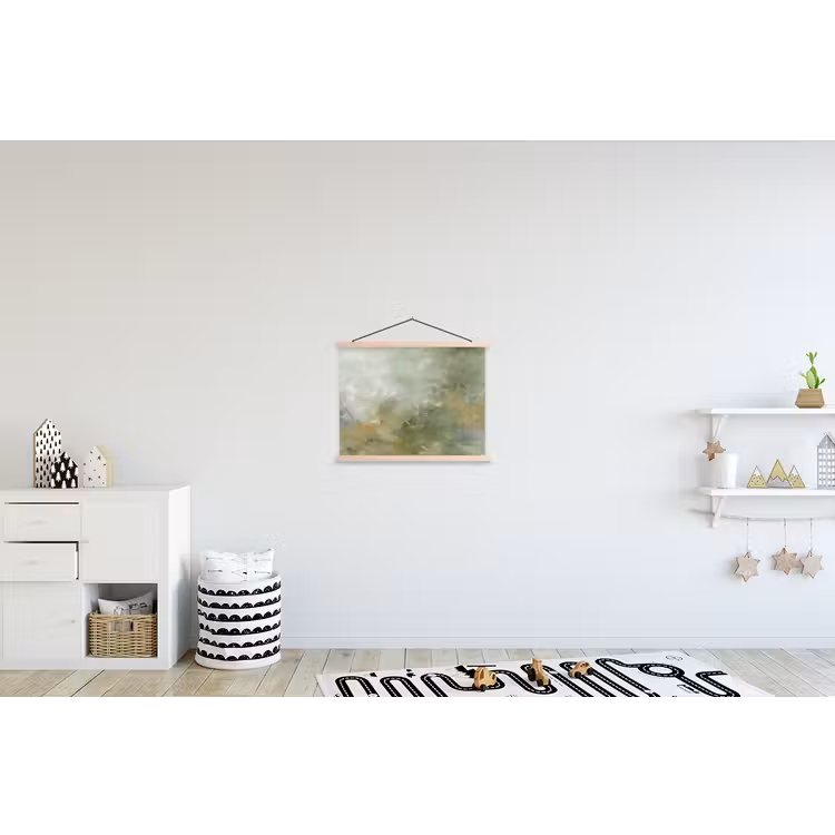 Abstract - Groen - Beige - Modern - Kunst textielposter latten blank klein -kinderkamer
