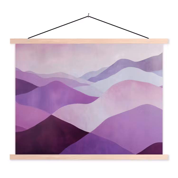 Abstract - Heuvels - Landschap - Paars textielposter latten blank klein -3d