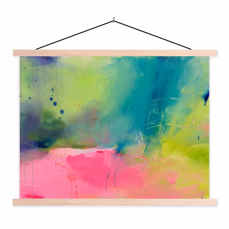 Abstract - Kleuren - Modern - Groen - Roze textielposter latten blank klein -3d