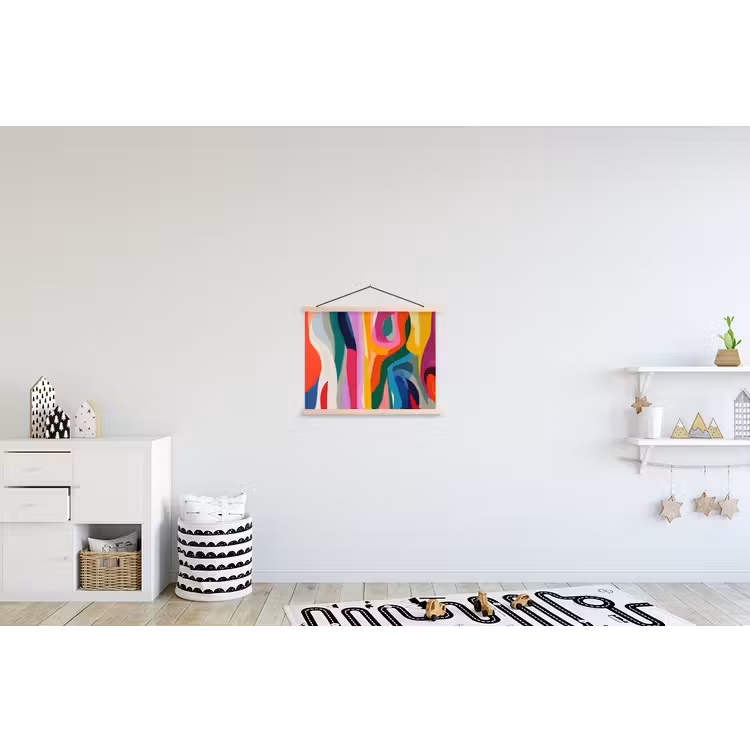 Abstract - Kleurrijk - Golven - Lijnen textielposter latten blank klein -kinderkamer