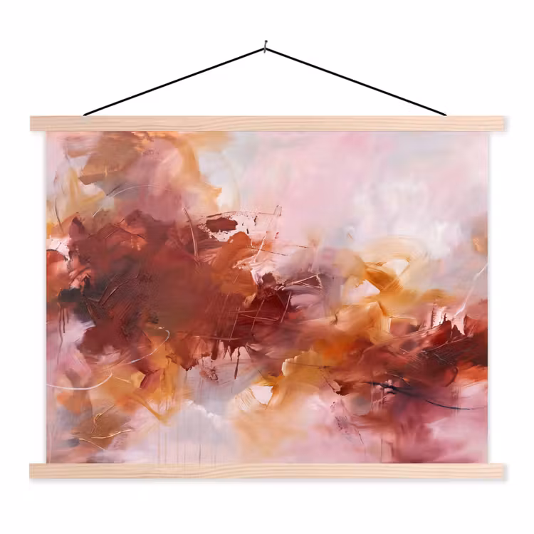 Abstract - Kleurrijk - Kunst - Modern - Roze-Rood textielposter latten blank klein -3d