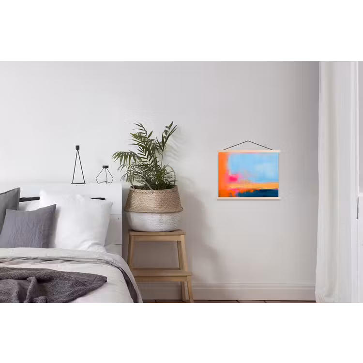 Abstract - Kleurvlakken - Modern - Oranje - Blauw textielposter latten blank klein -woonkamer