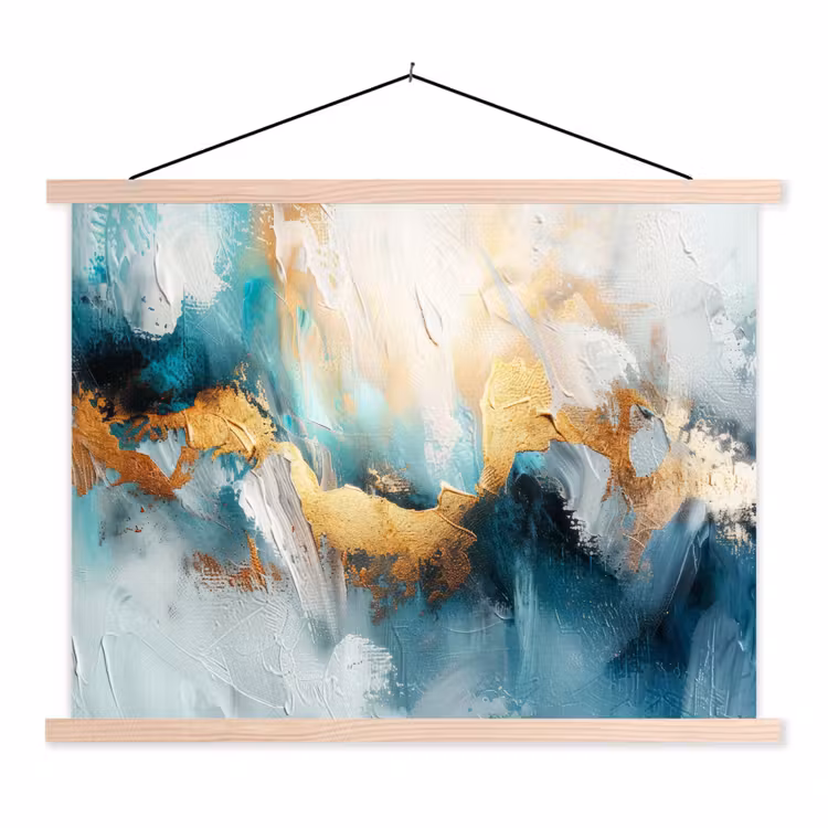Abstract - Kunst - Gold - Blauw textielposter latten blank klein -3d