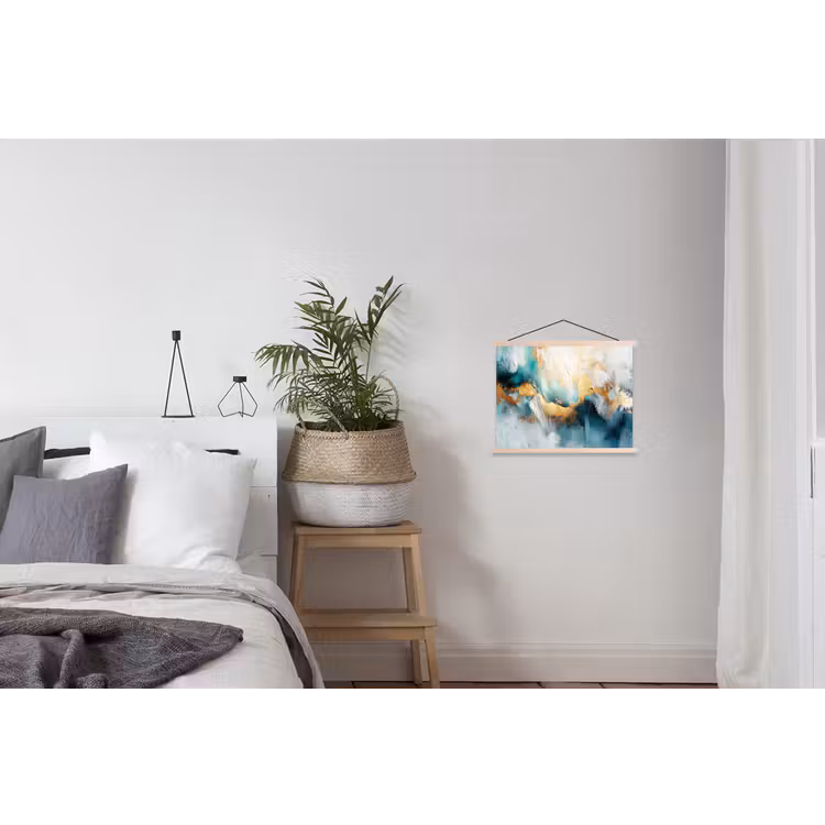Abstract - Kunst - Gold - Blauw textielposter latten blank klein -woonkamer