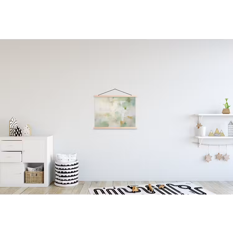 Abstract - Kunst - Wit - Groen - Modern textielposter latten blank klein -kinderkamer