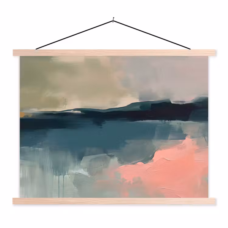 Abstract - Landschap - Kunst - Modern - Groen - Blauw textielposter latten blank klein -3d