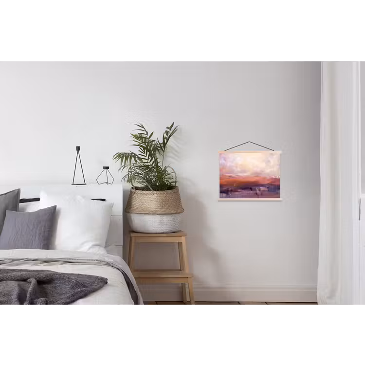 Abstract - Landschap - Modern - Paars - Oranje textielposter latten blank klein -woonkamer