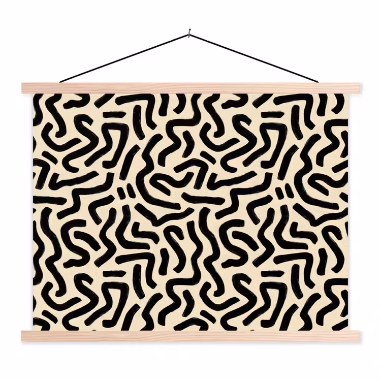Abstract - Lijnen - Zwart textielposter latten blank klein 122 -3d
