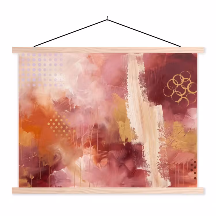 Abstract - Rood - Goud - Modern - Kunst textielposter latten blank klein -3d