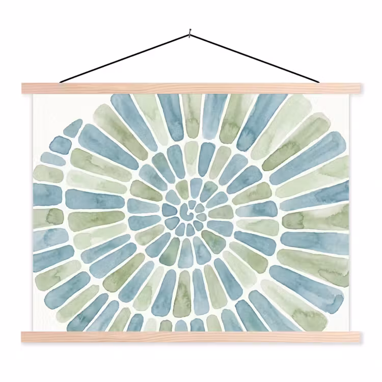 Abstract - Spiraal - Patroon - Modern - Blauw-Groen textielposter latten blank klein -3d