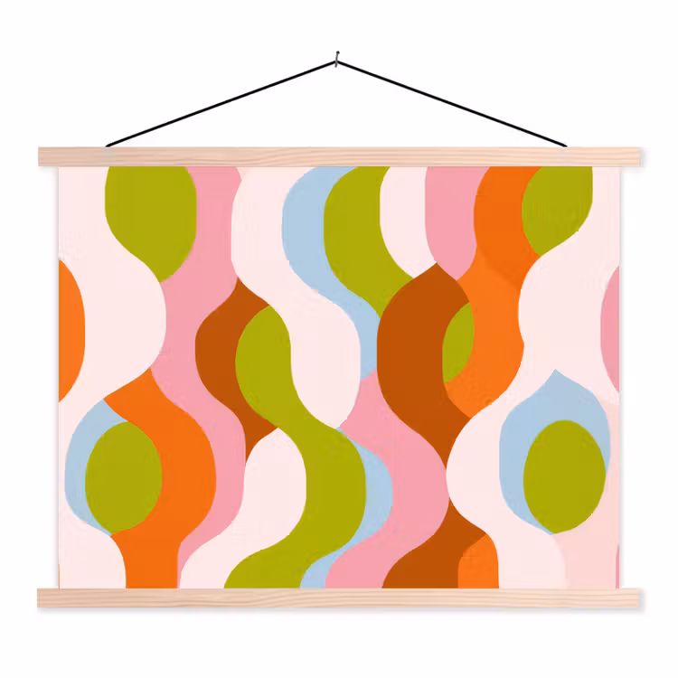 Abstract - Vormen - Roze textielposter latten blank klein -3d