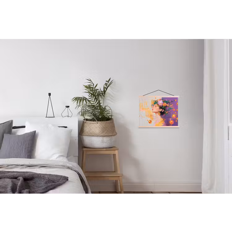 Abstract - Vrouw - Bloemenkroon - Goud textielposter latten blank klein -woonkamer