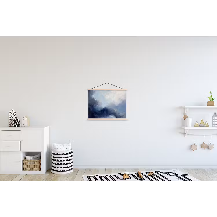 Abstract - Wolken - Modern - Blauw - Kunst textielposter latten blank klein -kinderkamer