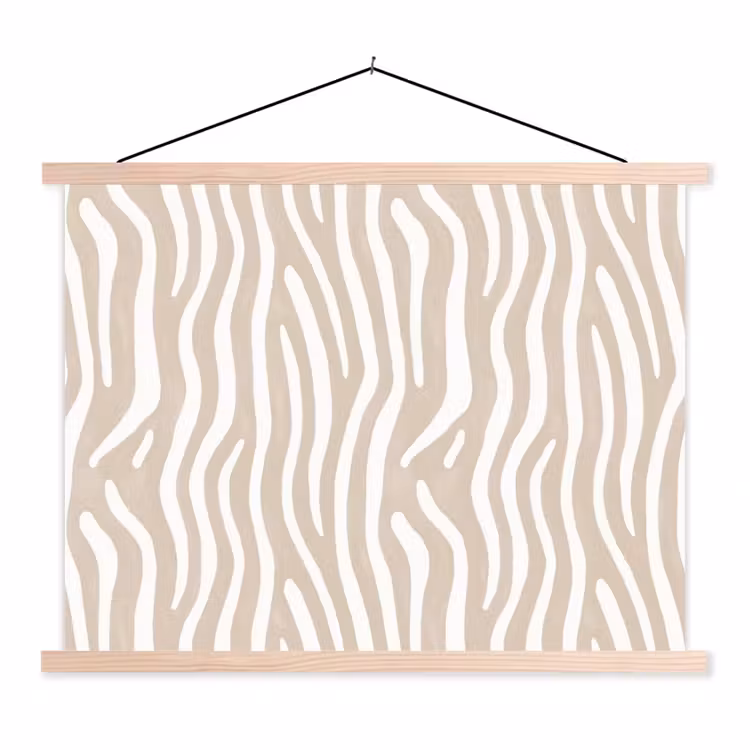 Abstract - Zebra - Beige textielposter latten blank klein 122 -3d