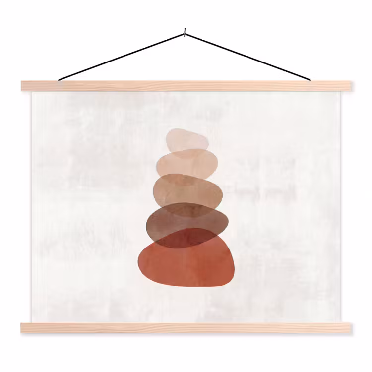 Abstractie - Gestapeld - Balans - Modern - Aardetinten textielposter latten blank klein -3d