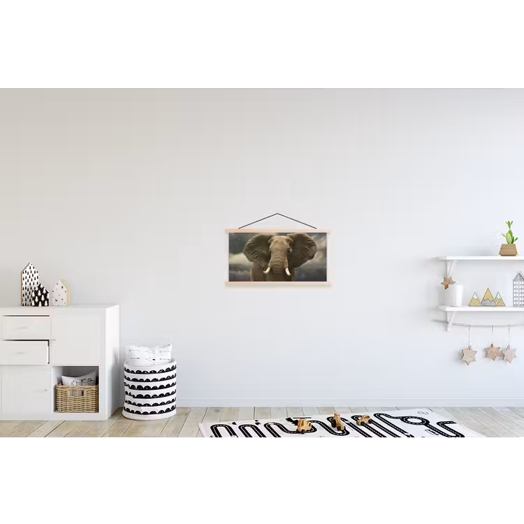 Afrikaanse olifant tegen de donkere wolken textielposter latten blank klein -kinderkamer