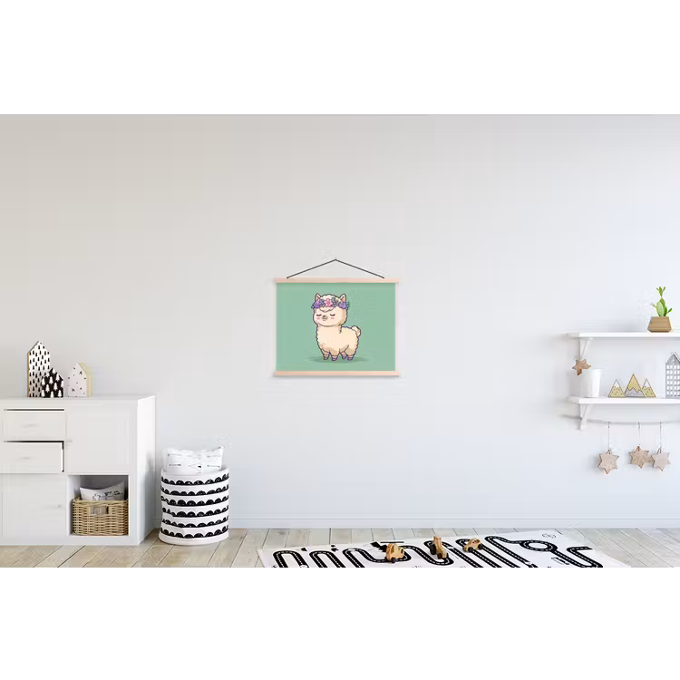 Alpaca - Groen - Bloemendiadeem textielposter latten blank klein -kinderkamer