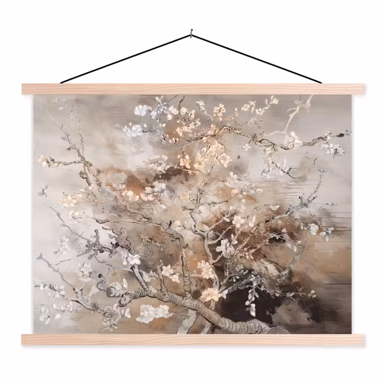 Amandelbloesem - Kunst - Van Gogh - Beige - Abstract textielposter latten blank klein -3d