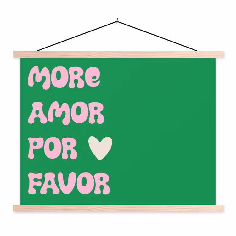 Amor - Valentijn - Groen - Tekst textielposter latten blank klein -3d