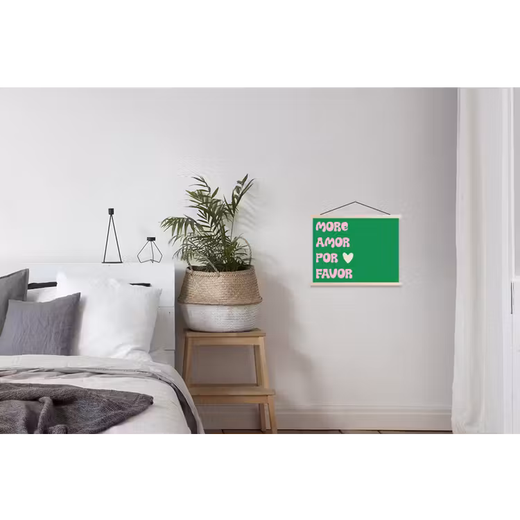 Amor - Valentijn - Groen - Tekst textielposter latten blank klein -woonkamer