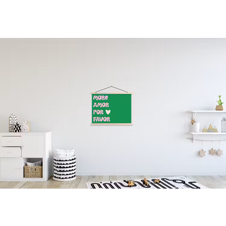 Amor - Valentijn - Groen - Tekst textielposter latten blank klein -kinderkamer