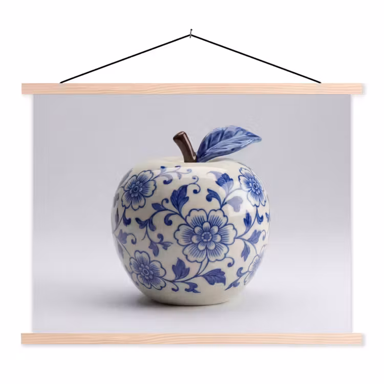 Appel - Blauw - Klassiek textielposter latten blank klein -3d