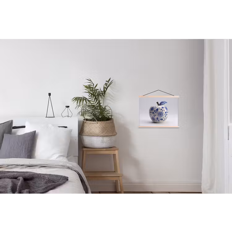 Appel - Blauw - Klassiek textielposter latten blank klein -woonkamer