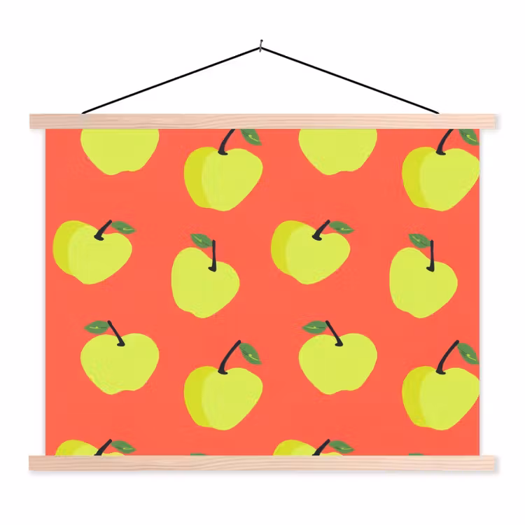 Appels - Modern - Groen textielposter latten blank klein 122 -3d