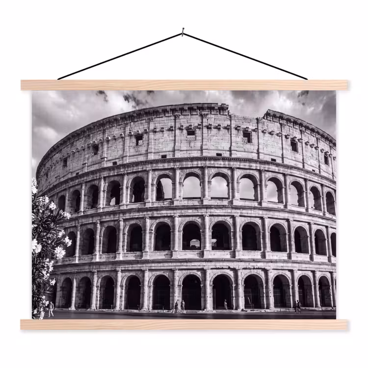 Architectuur - Colosseum - Rome - Historisch - Zwart-wit textielposter latten blank klein -3d